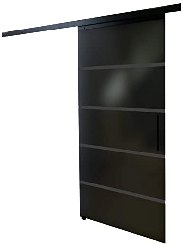 inova Glas-schiebetür Komplettset Blockstreifen grau satiniert 900x2035mm Alu Laufschiene und Stab-griff