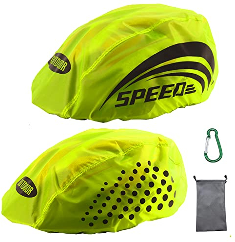 LandJoy Helmüberzug Fahrradhelm Regenschutz Fahrrad Helm Cover Regen mit Reflektoren Elemente, Wasserdicht Windabweisend Atmungsaktiv (2 grün)