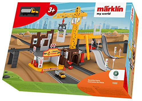 Märklin My World 72222 - Baustellenstation Ergänzungsset - Vollständig ausgestattet - Funktionaler Baukran - Bewegliche Elemente - Spur H0 - Für Kinder ab 3 Jahren