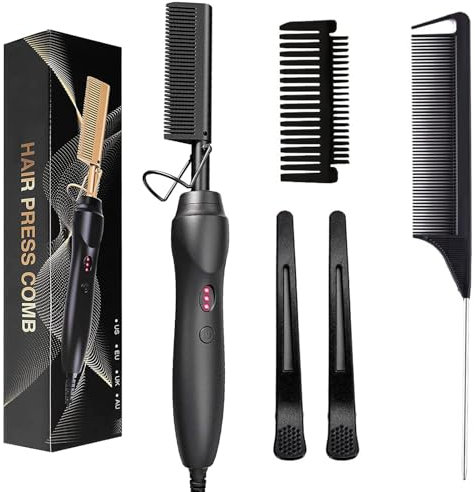 Peigne Cheveux,Peigne Chauffant - Peigne Lissant 2 en 1 Fer à Lisseur Peigne Afro Peigne Lisseur,3 Réglages de Température,Lisseur à Peigne Chaud de Portable de Voyage,Adapté aux Cheveux et Perruques
