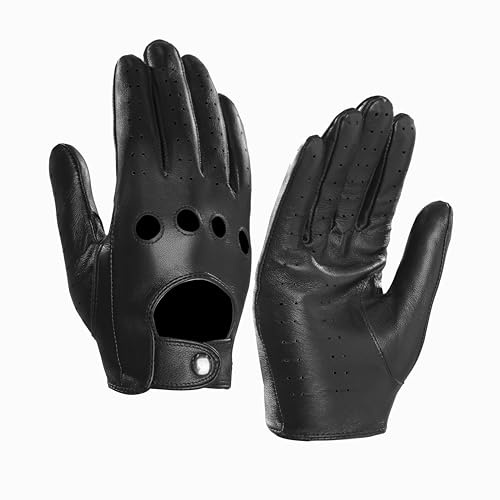 MGGMOKAY Herren Leder Autohandschuhe Touchscreen Lederhandschuhe Ungefüttert,Schwarz,M
