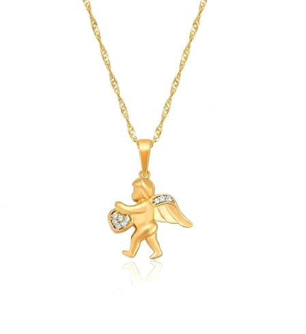 2014.Jewelyr.Luxe Collier - Femme/Enfant - Pendentif - Ange Gardien - Chérubin - Cœur Scintillant – Plaqué Or Jaune 750/1000-45 cm