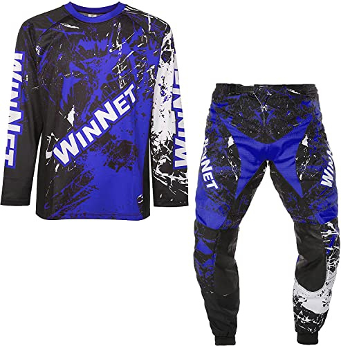 WinNet Completino per Mini Moto Cross da Bambino (Blu, 10 Anni)