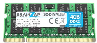 BRAINZAP 4 GB DDR2 RAM SO-DIMM PC2-5300S 2Rx8 667 MHz 1,8 V CL6 bärbar dator minne