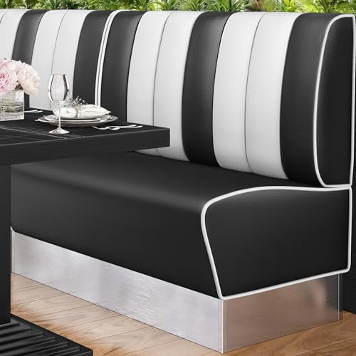 GGMMÖBEL American 3 | Dinerbank | B:H 120 x 103 cm | Gestreift | Schwarz | Leder | American Diner Möbel, American Dinerbank