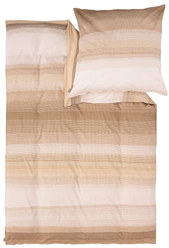 Bugatti Bettwäsche 135x200 cm - Satinbettwäsche beige, 100% Baumwolle, 2 teilig mit Reißverschluss