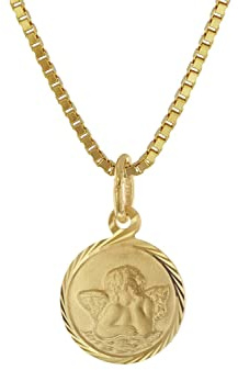 trendor Kinder-Anhänger Gold 333 Schutzengel mit vergoldeter Silberkette | liebevoller Halsschmuck für Mädchen und Jungen, zauberhafte Geschenkidee,