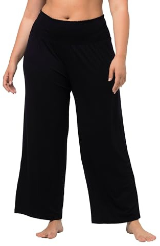 Ulla Popken Damen große Größen Übergrößen Plus Size Marlenehose, weites Bein, breiter Elastikbund schwarz 50+ 810126100-50+