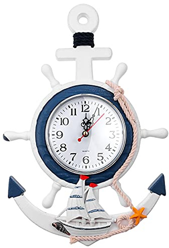 Veemoon Orologio Sospeso in Legno Ancora Marina Orologio Tema Marino Stile Per Interno Regalo
