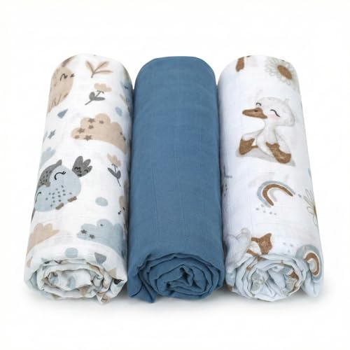 BABYSAFE Mussole Neonato Cotone Biologico 80x70cm, Pacco da 3 - Copertina Neonato Cotone Morbido e Traspirante Certificato OEKO-TEX, Made in Europe