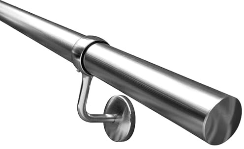 EAI Brushed Chrome Handrail Kit for Stairs, 3600mm, 3 Rails and 4 Brackets