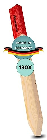 AWOTEX Messpflock Baustelle in 450 x 48 x 26 mm I 130 Holzstäbe eckig mit roter Markierung I Holzpfosten für Abgrenzung & Kennzeichnung I Holz-Markierung Baustelle I Trassenführung & -höhe