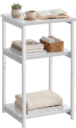 VASAGLE Sofa Side Table, 3-Tier End Table, Bedside Table with Steel Frame, for Living Room, Bedroom, Home Office, Industrial Style, Classic White LET273W14