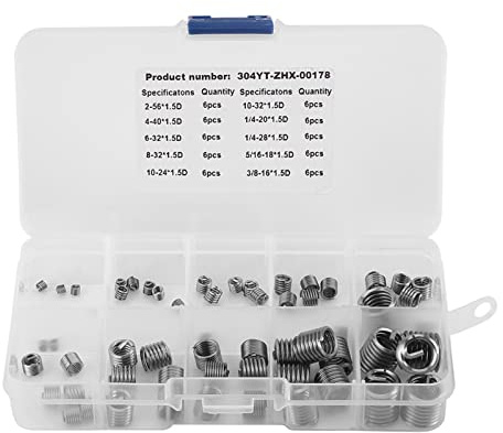 Haosie 60PCS Wire Insert Thread Repair Kit, 304 Stainless Steel Wire Screw Sleeve Thread Repair Inserts Assortment Kit
