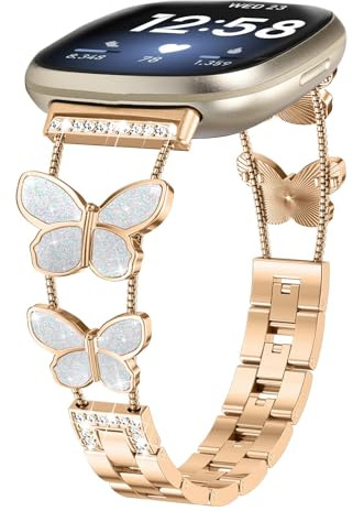 Gimuk Armbänder kompatibel mit Fitbit Versa 4/Sense 2 Armband für Frauen, Metall-Edelstahl-Armband, verstellbar, Bling Diamant, Ersatzarmband für Fitbit Versa 3/Sense