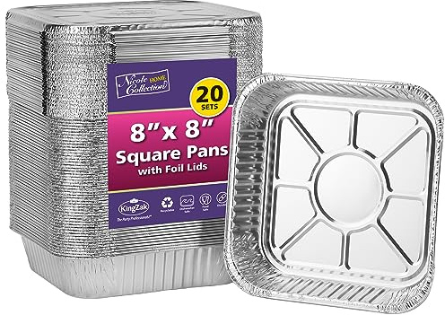 8x8 Aluminum Pans With Lids (20 Pack) 8 Inch Foil Pans With Covers - Cake Pans - Aluminum Square Pans With Lids - Disposable Food container - great For Cake Baking, Cooking, Freezing, Prepping Food