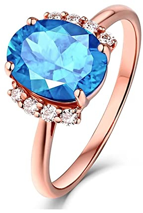 Dsnyu 18 Karat Rosegold Ringe 750, 2.74ct Saphir Eheringe, Rosegold Pärchen Ringe Ovale Form Zierlicher Ringe für Verlobung Größe 47 (15.0)
