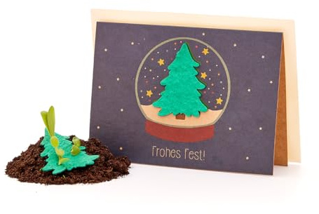 Nachhaltige Weihnachtskarte zum Einpflanzen mit Schneekugel-Motiv inkl. Umschlag | Grußkarte Weihnachten mit Saatgut | Weihnachtsgrußkarte zum Verschenken | Klappkarte mit Aufschrift Frohes Fest