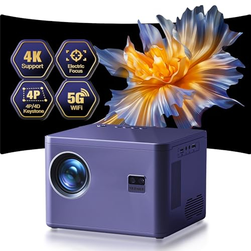 Proiettore 4K [messa a fuoco elettrica e correzione trapezoidale 6D/4P e zoom], 20000L Native 1080P 5G WiFi, proiettore Bluetooth a due canali, home theater/outdoor, per TV Stick/laptop/telefono
