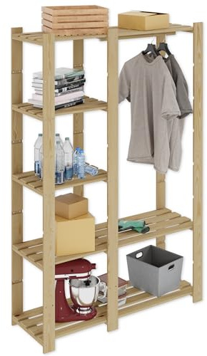 Lenmar, serie B, trähylla, tall, trä, klädställ, B-25, 170 x 110 x 40, öppen garderob, hylla, garderobsställ med hängande stänger, klädstång för omklädningsrum ..