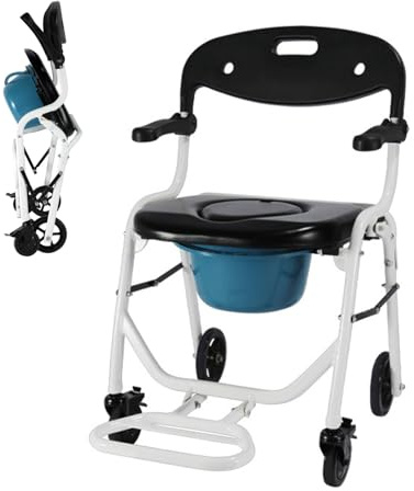 Sedia da Toilette,Sedile da Bagno Sedia da Doccia per Anziani e Disabili con Rotelle,Sedia WC Doccia con Rotelle Pieghevole,Sgabello Bagno Doccia,Massimo Carico 120 kg