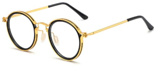 VEVESMUNDO Runde Lesebrillen Blaulichtfilter Retro Vintage Metall Nerdbrille Herren Damen Lesehilfe Sehhilfe (1 Stück Gold&Schwarz Blaulichtfilter Brille, 1.5)