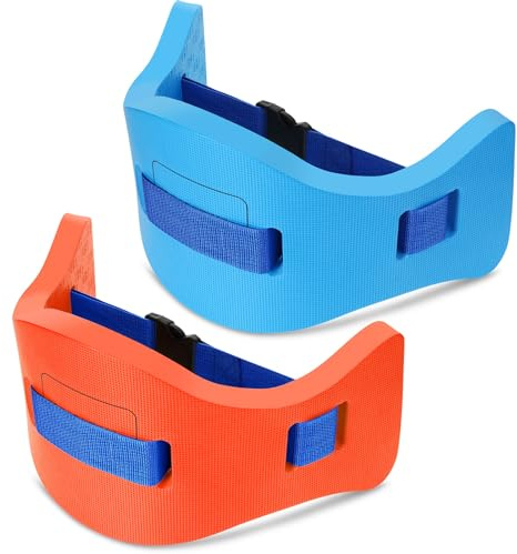 Wettarn 2 Pcs Kids Swim Belt with Adjustable Strap, EVA Buoyancy Belt for Youth Children Junior Water Aerobics Swimming Belt Fitness Foam Flotation Aid for Pool Swimming Training (Orange, Blue)