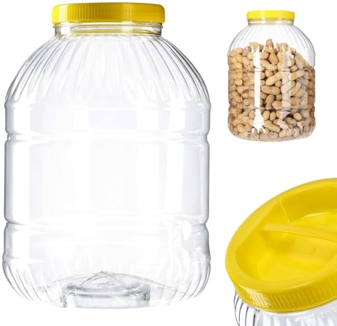 KADAX Barattolo con coperchio, contenitore in plastica, contenitore con manico, contenitore di plastica per alimenti, contenitore da cucina (rotondo 5L)