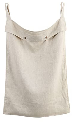 Linen Hanging Laundry Bag, 100% Linen Over The Door Laundry Hamper with Buttons and Zipper, Door Baskets Space Saving for Dirty Clothes for Clothes, Home Travel, Linen
