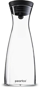 Glas Wasserkaraffe von PerloPur mit 1,3 oder 0,8 Liter Volumen, Silikon-/Edelstahldeckel und eng anliegendem Verschluss für stabilen Halt und infused Water, CloseUp Verschluss Glaskaraffe (0,8 Liter)