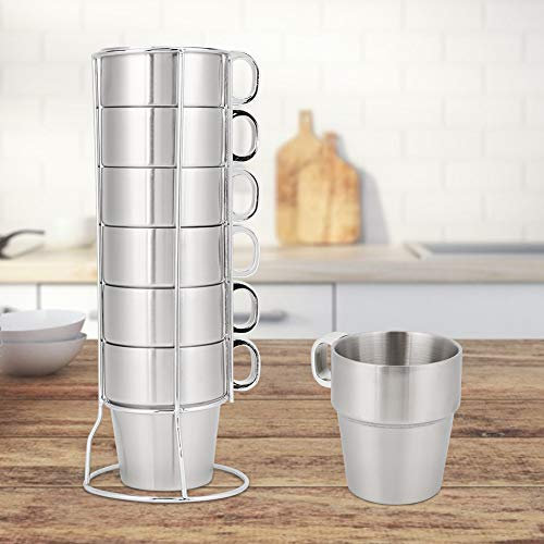 SUNGOOYUE Ensemble de Tasses à café D'eau Anti-brûlure Empilables à Double Couche en Acier Inoxydable avec Support
