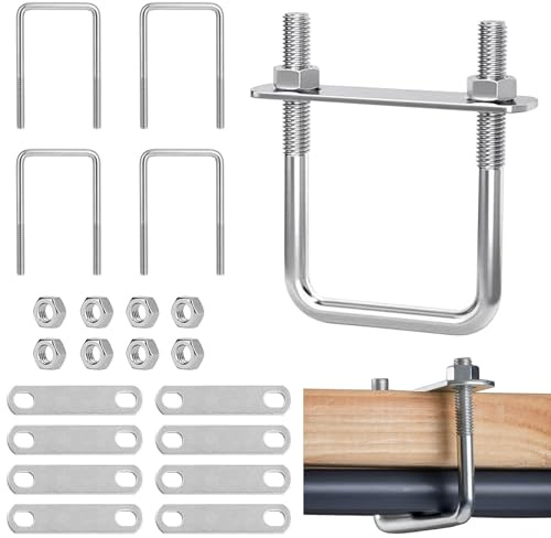 4 Stück Bügelschrauben M10, 80mm x 150mm U-Bolzen, U Schrauben mit 8 Gegenplatte Bügelbolzen U Bügelschelle Edelstahl für Zaunbefestigung, Rohr Befestigung, Auto Abschleppen