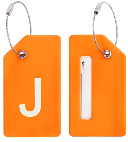 PATIKIL 2 Stück Kofferanhänger Flugreise Koffer Namensanhänger Tags mit Namensschild Adressschild Datenschutz Silkon Gepäckanhänger für Kreuzfahrten Reisetasche, Orange Buchstabe J