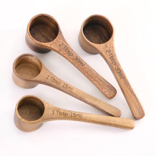 4 cucharas medidoras de madera de acacia para tarros, cuchara de madera pequeña para café, cucharas medidoras de madera, cucharillas de madera para contenedores, polvo diario, sal, baño, jabón, acacia