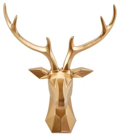 Westerndeko, Goldene Hirschkopf Wanddekoration, geometrisch Hirschgeweih, Wandskulptur handgefertigt, Wanddeko für Schlafzimmer, Wohnzimmer, Galerie(58 * 50cm)