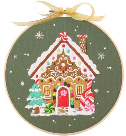 Vriusi 2024 Christmas Embroidery Kit, Start Kits Hand Embroidery Kit, Christmas Embroidery Pattern, New Simple Thread Embroidery Kit, Beginner Embroidery Kit with Thread and Needles, Party Decorations