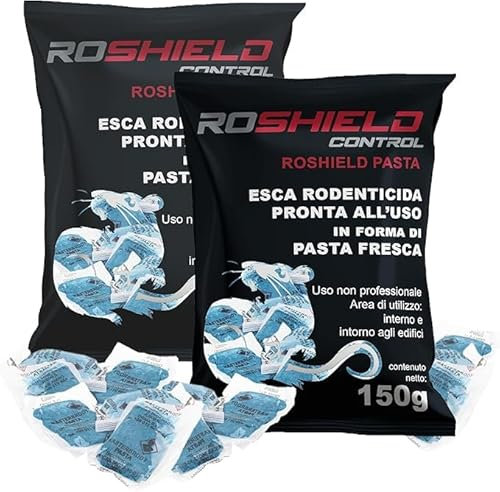 Roshield Super Forte Veleno per Topi e Ratti, Veleno per Topi Professionale, Esca Topicida Ratticida in Bustine di Pasta Fresca, Rodenticida Potente, Uso Esterno ed Interno, 100% Made in Italy