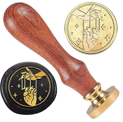 DELORIGIN Herz Wachs Siegelstempel Wachsstempel Hand Mit Herz Mit Holzgriff 25mm Für Briefumschläge Einladungskarten Weinpakete Weihnachtsgrußkarten