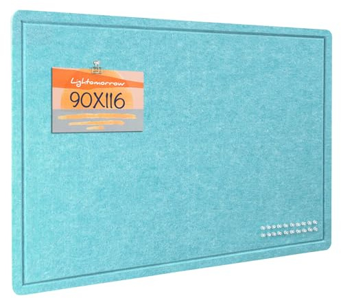 Lightomorrow Large Bulletin Board - 90 x 116 Centimeters, Decorative Felt Pin Board for Wall - Foldable Photo Display Board with Self-Adhesive Tape, Includes 20 Push Pins - Turquoise Blue
