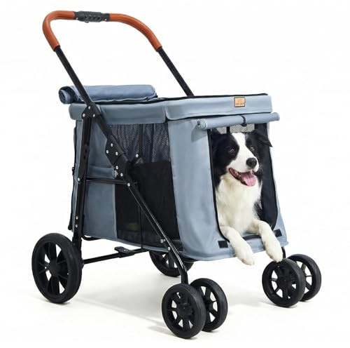 CANINE CANYON Scout Pet Stroller, Heavy Duty Dog Stroller for Large & Medium Dogs, Foldable Pet Stroller for 2 Dogs with All-Terrain Wheels, Storage Pocket & Cup Holder, 55 lbs Capacity, Grey
