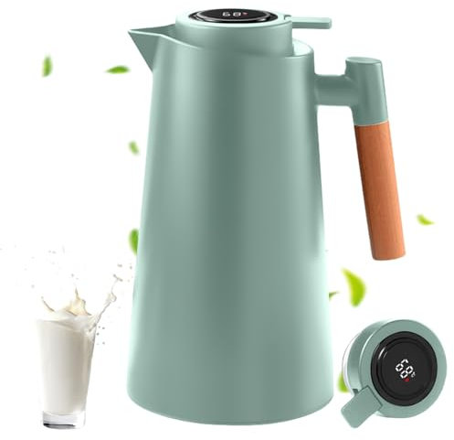 Cafetière isotherme - Double paroi - Isolation sous vide - Avec poignée aspect bois - Pour thé, eau, boisson - Bleu - 1 l