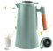 Thermoskanne, Isolierkanne, Kaffeekanne Thermo Doppelwandige Vakuumisolierung, Kaffeekanne Teekanne mit Holzoptik griff, Warmhaltekanne für Tee, Wasser, Getränk, (Blau,1L)