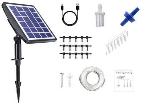 Yolispa Solar Bewässerungssystem Automatische Bewässerungssystem Garten 3W Tröpfchenbewässerung system 2000mAh Batterie Multi Timing- Modus für Gartenpflanzen (für 15 Topfpflanzen)