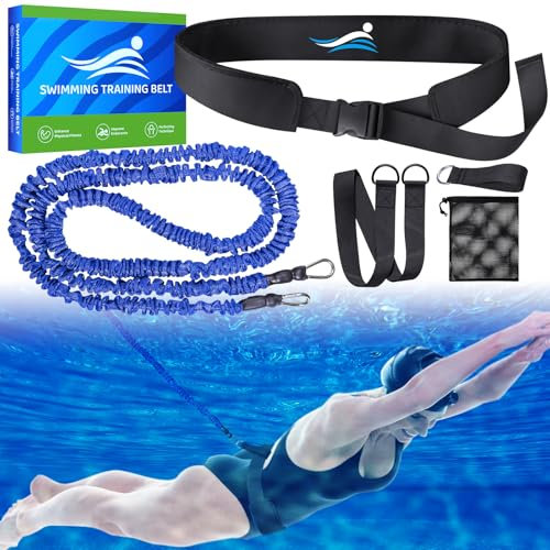 Schwimmgurt für Pool, Schwimmhilfe Erwachsene Pool, Schwimmgurt Pool Erwachsene, Schwimmwiderstand Gürtel mit 2,5-7,5M Einstellbare Schwimmseil für Jedes Schwimmbad Ohne Gegenstromanlage, Blau
