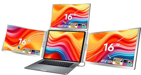 Docooler 16-Zoll-Laptop-Bildschirm-Extender, 1200P FHD 16:10, tragbarer Quad-Monitor, 1 Kabel für 3 Bildschirme, klappbarer Monitor-Extender für 12-18,5-Zoll-Laptops