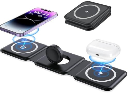 SERDAS 100W 3 i 1 hopfällbart trådlöst laddare för 15 14 13 12Pro Max iWatch Fast Wireless Charging Dock Station(Black no cable)
