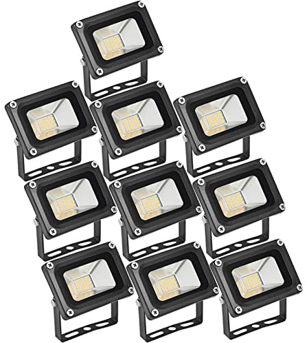 Luci di inondazione a LED super luminose da 10 W, impermeabili, illuminazione di sicurezza per esterni, cortile, giardino, parete, riflettori bianchi caldi per parco, patio, stagno, DC 12, 24 V,