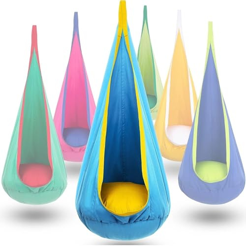 Generisch Schaukel Kinder, Indoor Outdoor Kinder schaukel Baumwolle Schaukelsitz Spielplatz Gartenschaukel mit Verstellba Seil für Teens/Erwachsene Belastbar bis 200kg(Hellblau)
