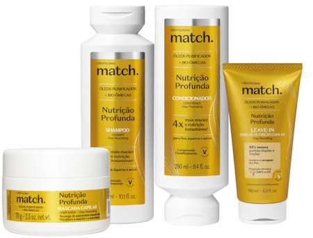 O Boticário Match Nutrición Profunda Set Cuidado del Cabello con 4 Productos Vegan | Champú 300ml, Acondicionador 300ml, Mascarilla 70g y Leave-In 150 ml