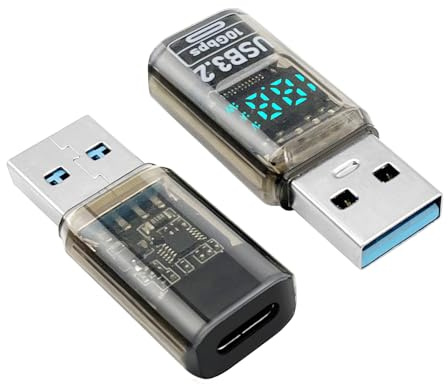 Hoembpn Adaptateur USB vers USB C 10 Gbps avec Affichage Numérique Tension/Courant/Alimentation Type C Femelle vers USB 3.2 Mâle Convertisseur Chargeur de Voiture pour MacBook/Samsung/iPad/QC3.0 36W/6